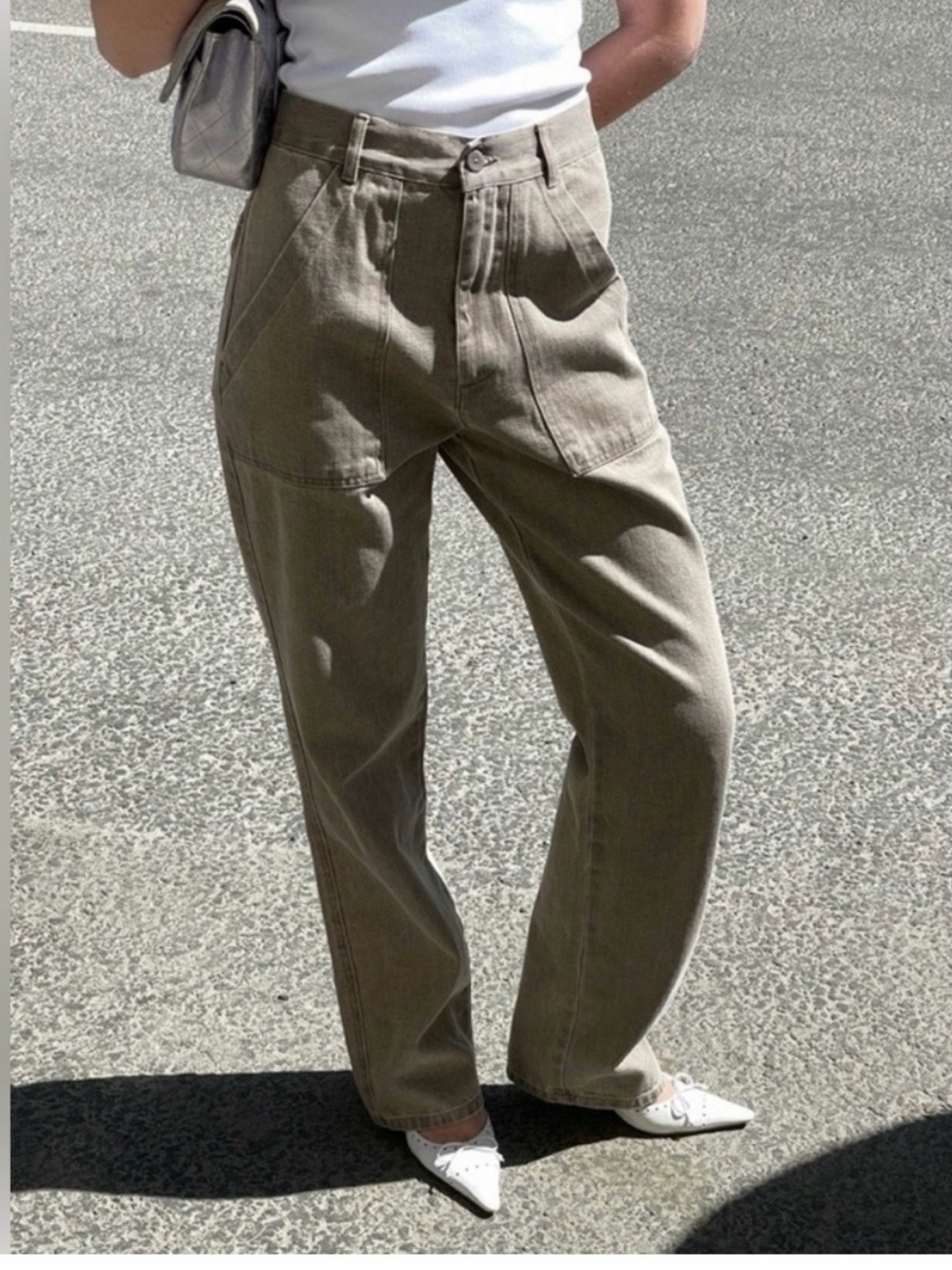 Djerf Avenue Go To Organic Cotton Utility Style Straight Leg Pants Brown
